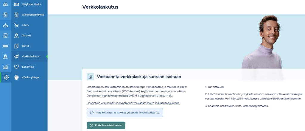 Ostoreskontra Isoltassa - Verkkolaskujen vastaanoton aktivointi.