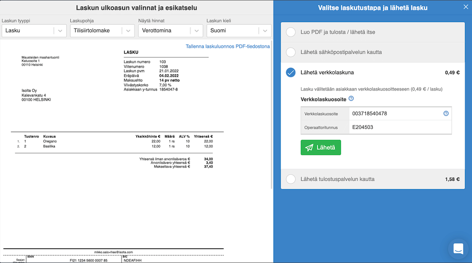 Isolta ilmainen laskutusohjelma verkkolaskutus